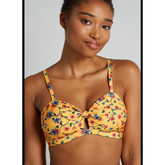 ModCloth Santa Barbara Saturdays Bikini Top 3X Yellow Floral Tie Knot NWT - Picture 2 of 9